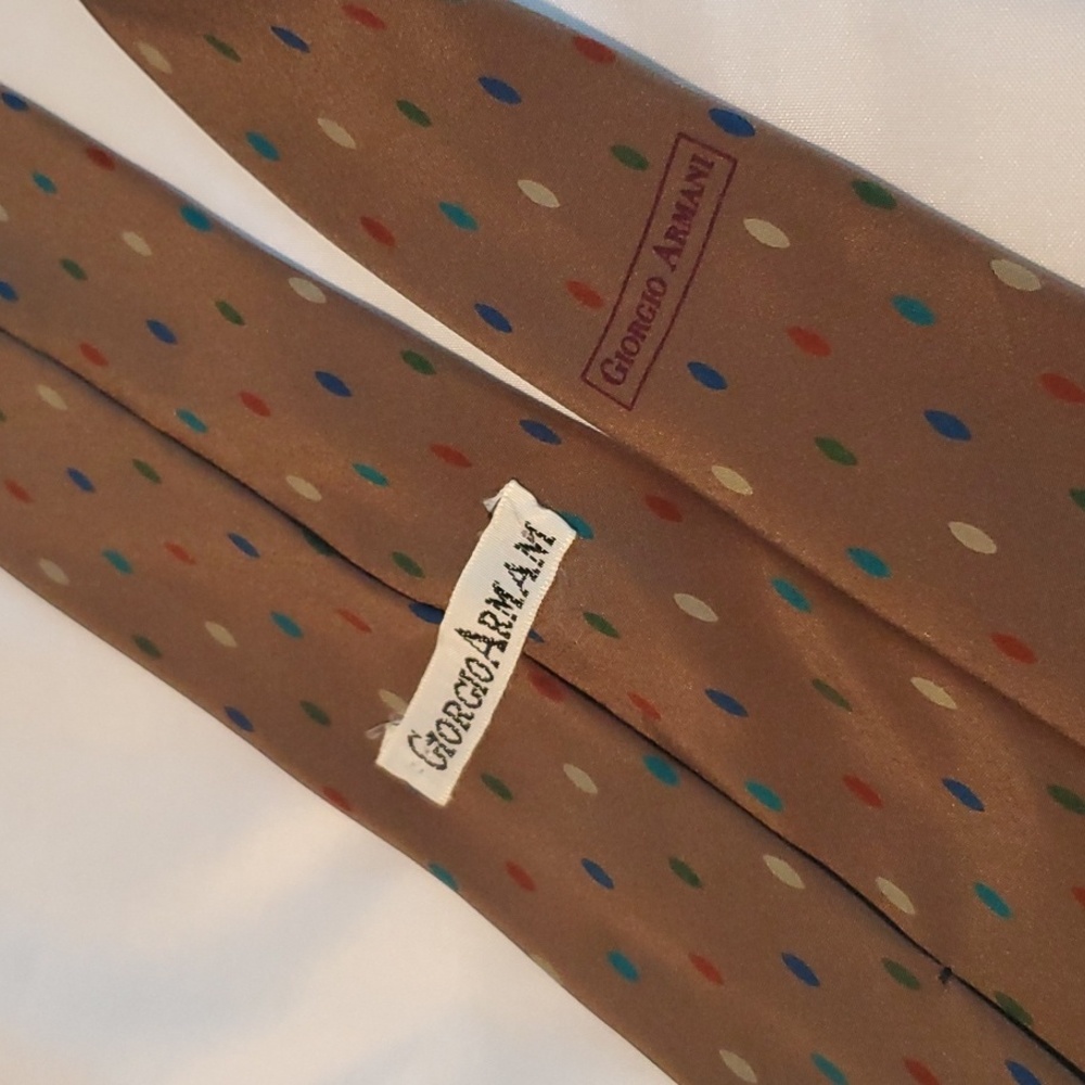 Vintage Giorgio Armani Tie, Tan with multi color. 100% Silk.